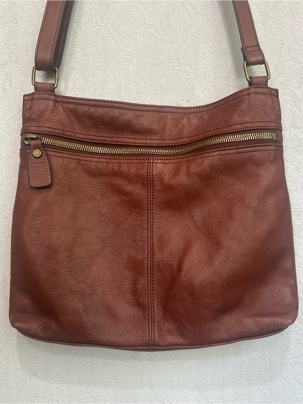 Margot Brown Leather Crossbody Shoulder Bag in Brown Side Zipper Large Interior